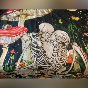 Skeletons love butterfly whimsical trippy psychedelic wall tapestry decor NWT